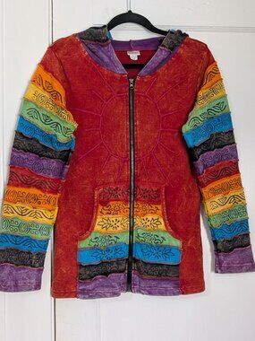 Greater Good Network Women's Full Zip Hoodie Size S/M Patchwork Embroidered Boho